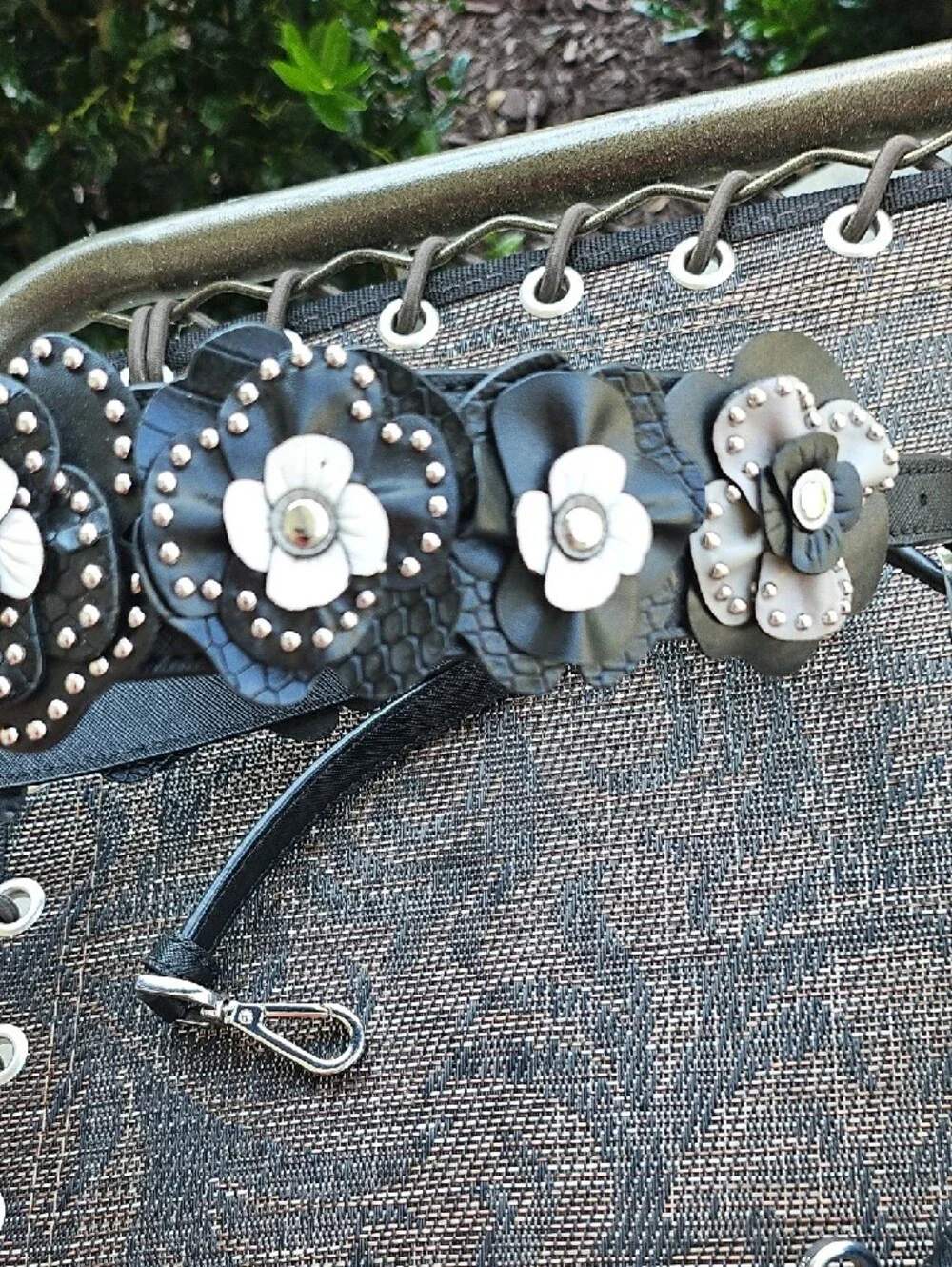 Michael Kors Black Floral Studded Strap with Silver Accents